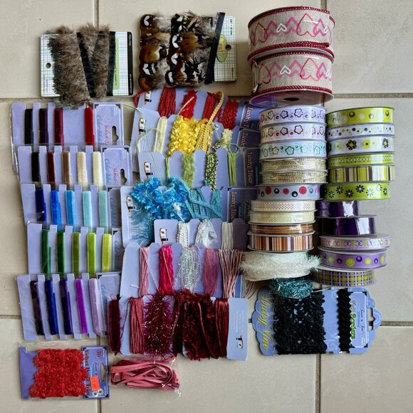 Ribbon Trim Rolls Polyester Satin Velvet Linen Heart Flowers Lot Of 42 Scrapbook - Picture 1 of 3